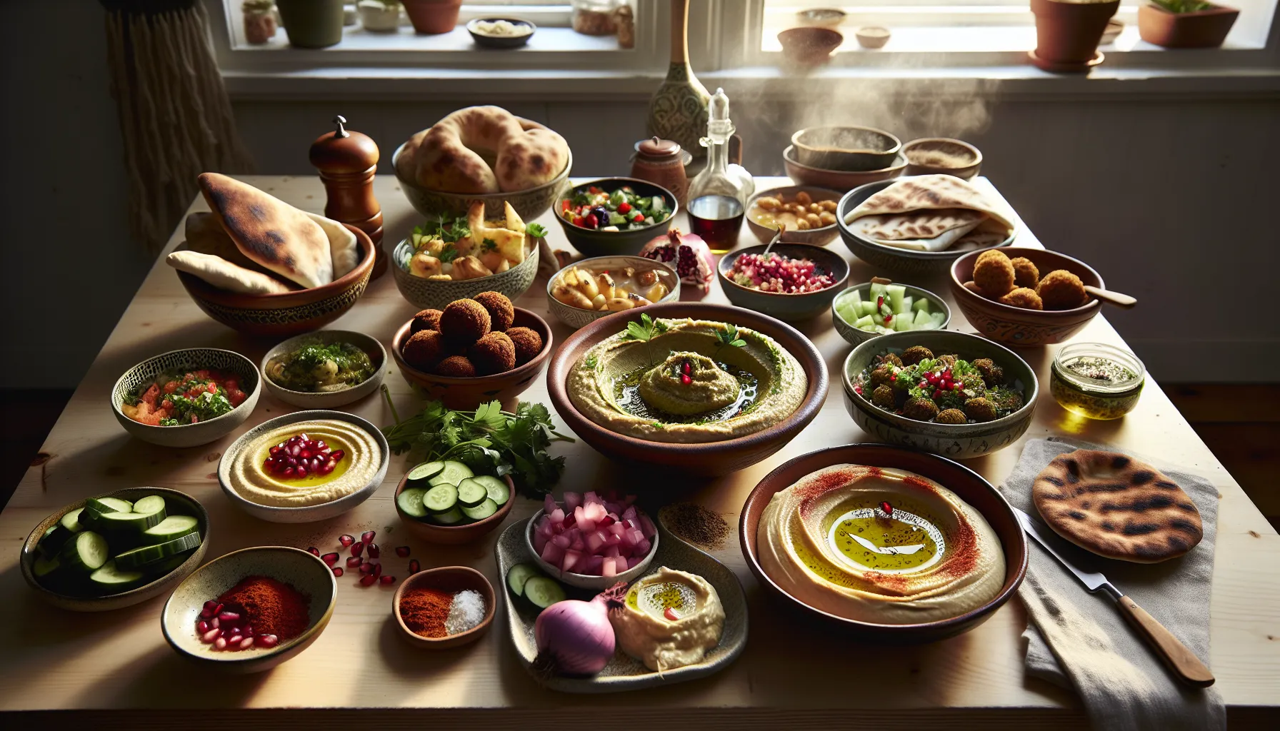 Authentic middle eastern meze on a norwegian table with shared hands
