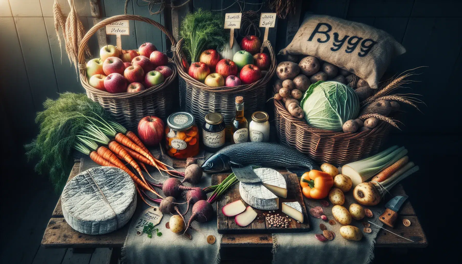 Norwegian farmers market stall with seasonal local produce on an autumn day