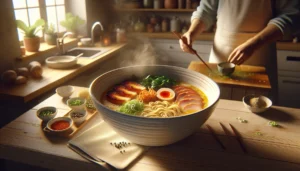 Norsk hjemmekokk monterer en dampskyende bolle autentisk ramen pa kj kkenbenken