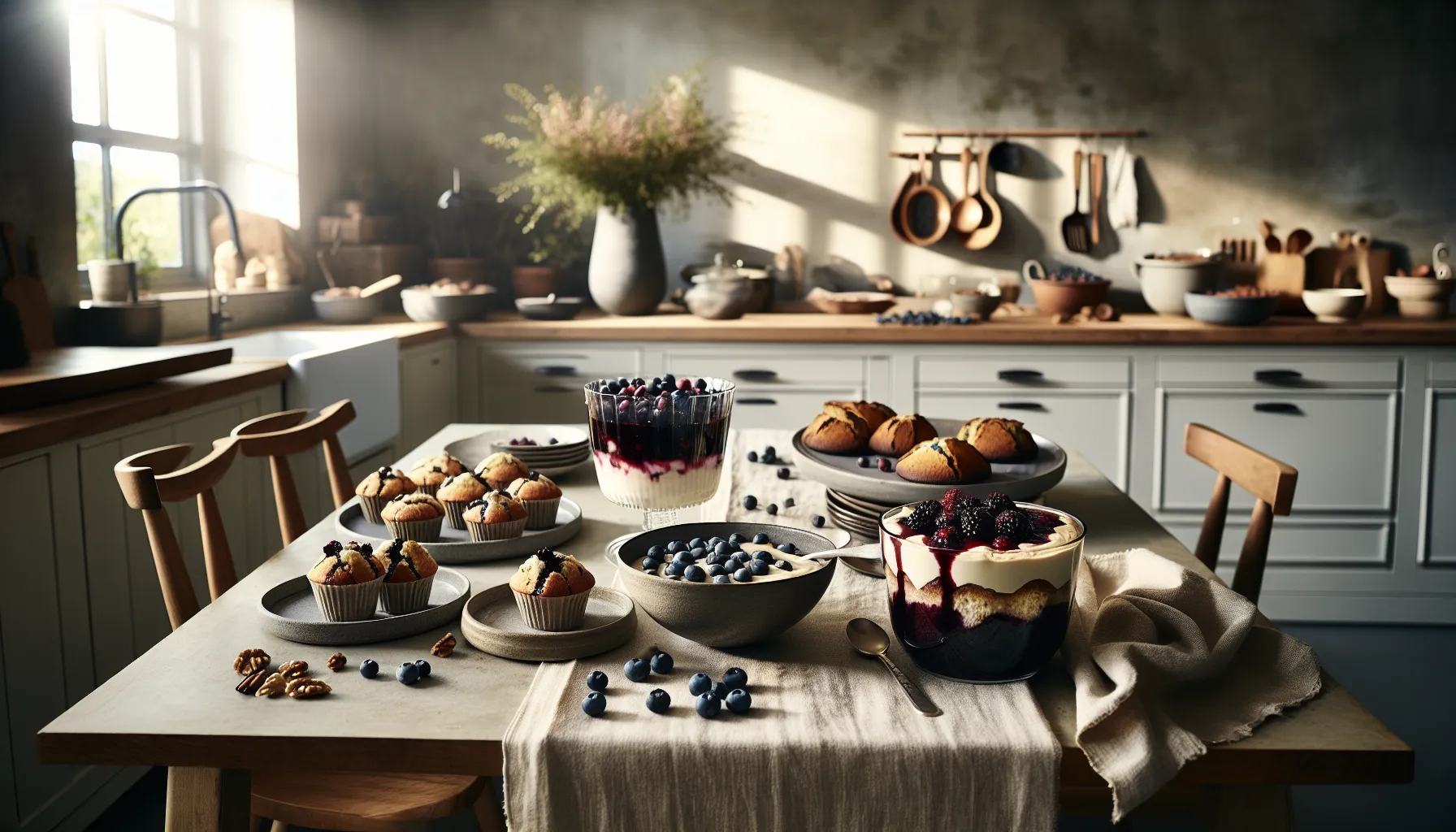 Norsk kj kkenbord med bade desserter og middagsretter laget med nordiske b r