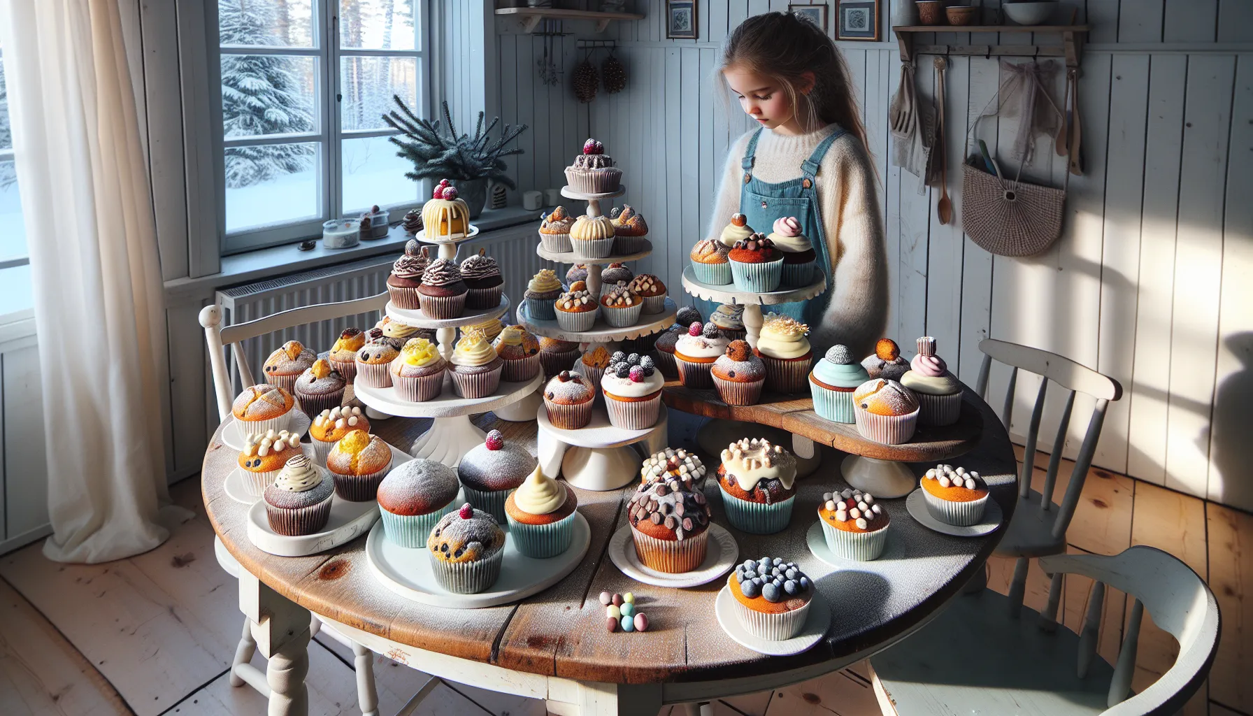 Norwegian family decorating a colorful muffin table for both children and adults