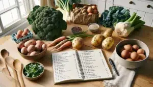 Norwegian woman planning a sustainable weekly menu with local fish eggs and vegetables