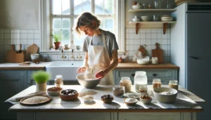 Person baking healthier norwegian buns muffins and brownies with oats nuts and fruit